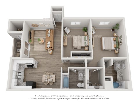 Floor plan for 2 beds, 2 baths, 1013 sqft